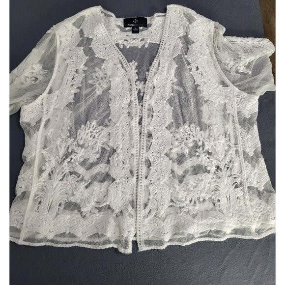 RONNI NICOLE Women's LG Embroidered Sheer Open Cardigan Shrug Cropped - Picture 5 of 9